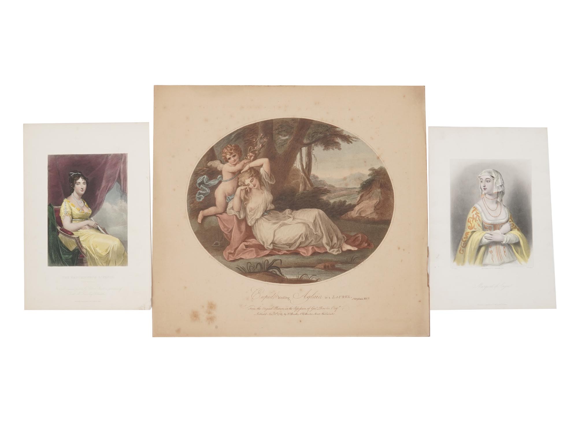 THREE ANTIQUE HAND COLORED ENGRAVINGS PIC-0